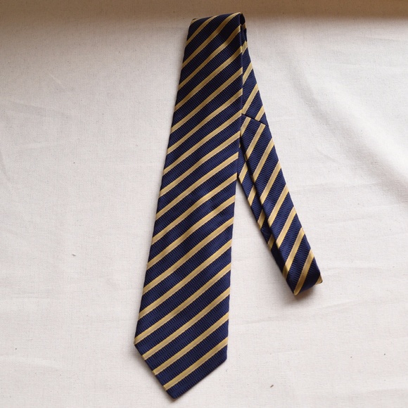 ETRO Gold Stripped Navy Silk Tie - Picture 1 of 4